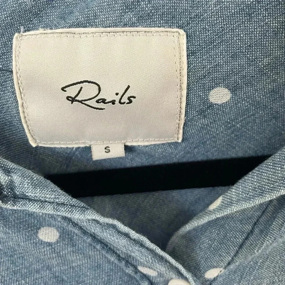 Rails Chambray Button Down Denim Polka Dots Long Sleeve Linen Blend Ingrid - Picture 3 of 9